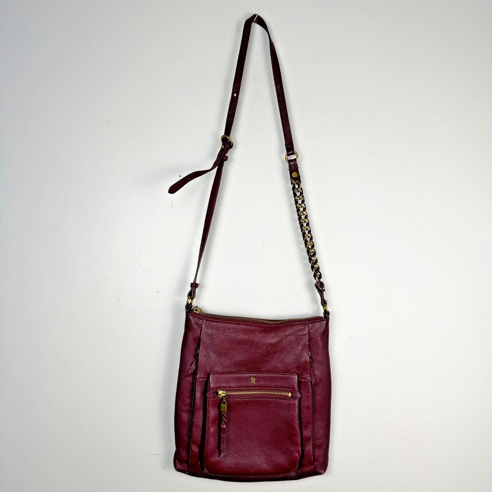 Elliott Lucca Crossbody Bag Women's Red Genuine Leather Front Zip Pocket Causal